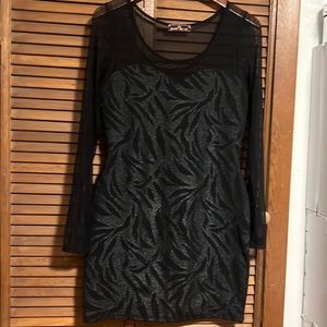 Sweetheart neckline mini dress black with zebra print glitter